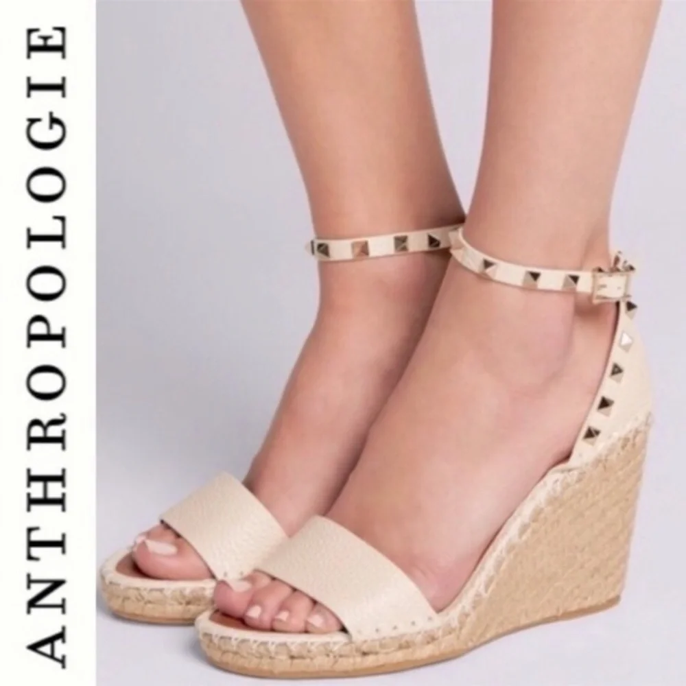 Anthropologie Maypol Studded Cream Leather Nalino Espadrille Wedges